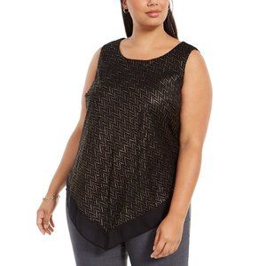 Alfani Womens Plus Size Black Metallic Sleeveless Pointed Hem Tank Top
